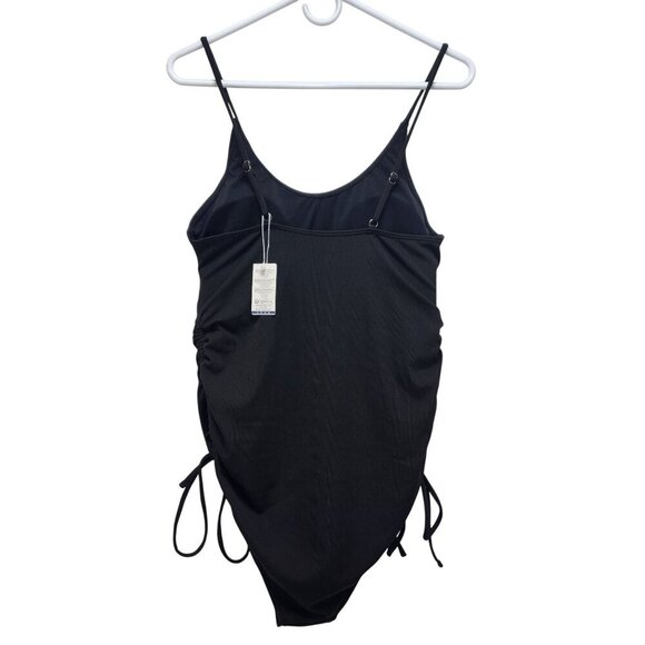 Summer Mae Black Ruched Side One Piece Swimsuit Size M Adjustable Drawstring - Picture 2 of 9